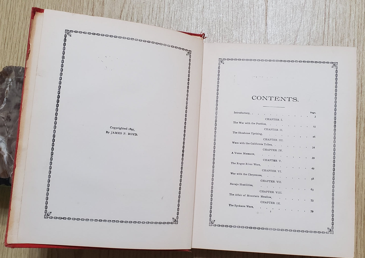 Boyd, James. Red Men on the War Path. Phil: J. H. Moore, (1895). Plates. Pict cloth, gilt. Gilt faded, cloth discolored, covers loose, hinges cracked, "Death of Sitting Bull" plate loose and laid in. Fair