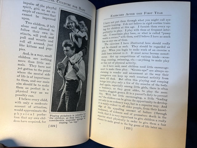 Macfadden, Bernarr.  Physical Culture for Baby. NY: Macfadden, 1924. 1st ed. Illus. Top 1/2" DJ spine chipped.VG/VG