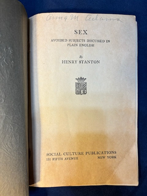 Woman’s Library. NY: Social Culture Pub, (1922). 1st ed. 5 vols, on Sex, Beauty, How to Prepare a Meal, etc. Stiff wrappers. VG