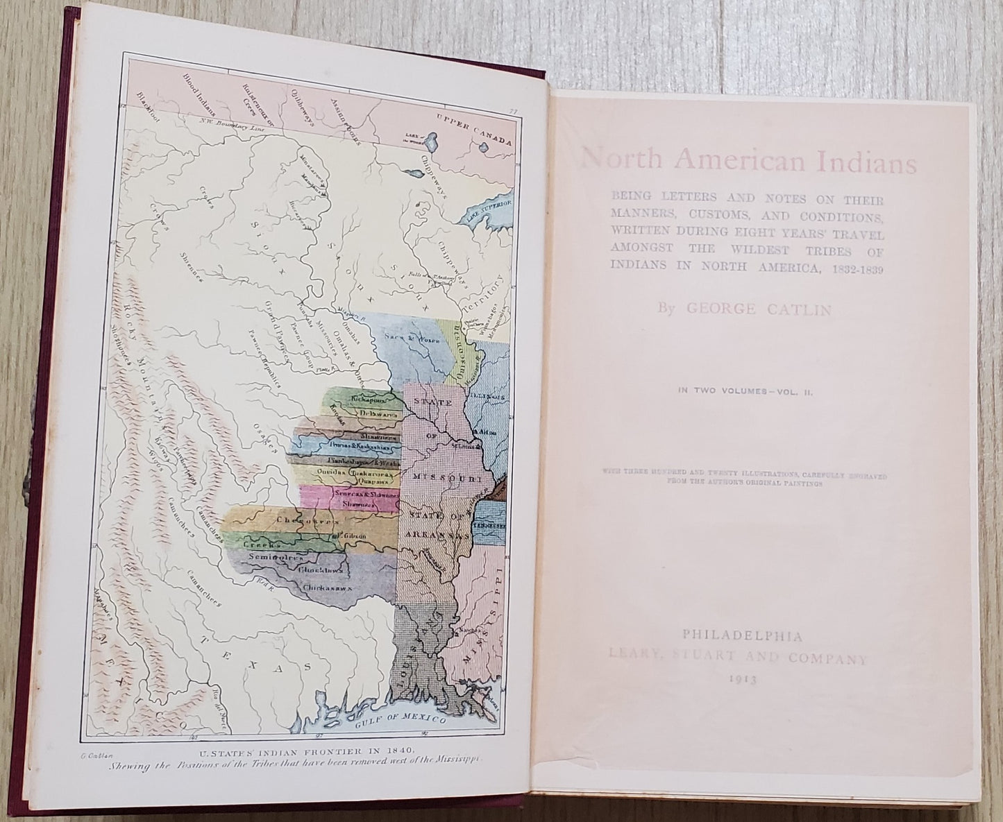 Catlin, George. The North American Indians. Phil: Leary, Stuart, 1913. 2 vols. 1st ed, 1st issue with color plates. Slight foxing to endpapers. Pict cloth, gilt. Fine
