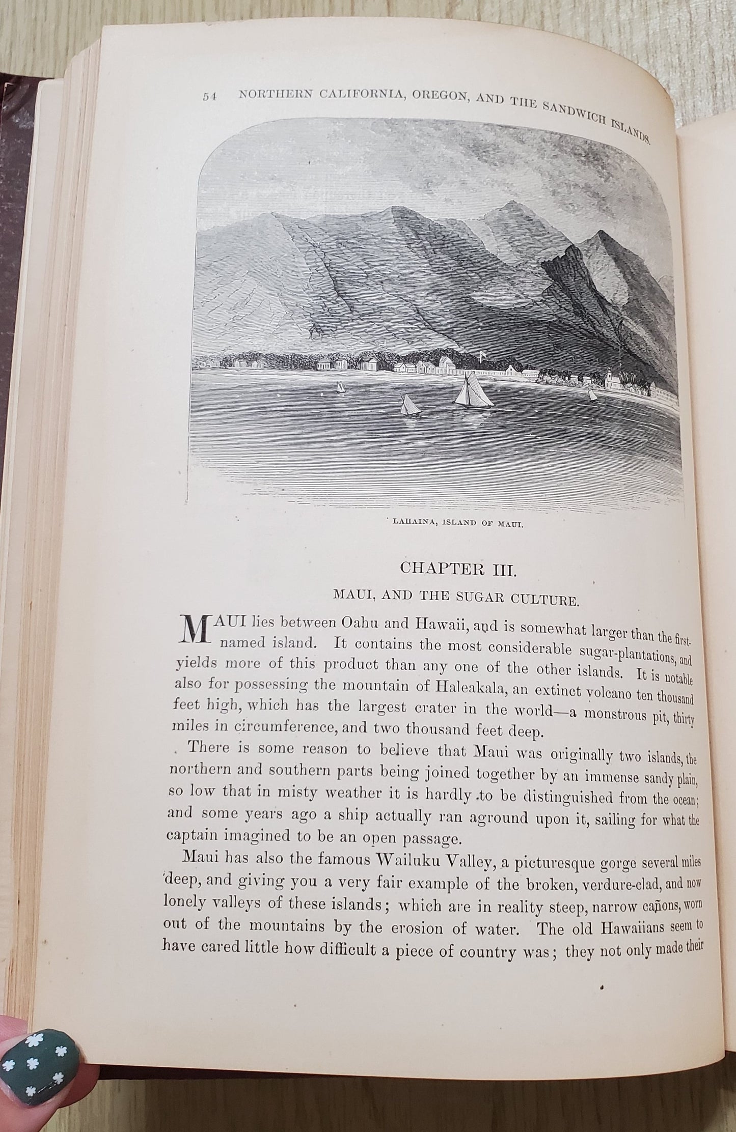Nordhoff, Charles. Northern California, Oregon and the Sandwich Islands. 1874. 1st ed. Illus. Cloth, gilt. Cloth frayed, rubbed, bb-sized hole through first four pages, bookplate removed. VG