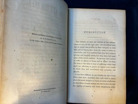 Moore, Frank. Women of the War. Hartford, CT: S. S. Scranton, 1866. Illus. 1st ed. Cloth, gilt. Foxing. Cover wrinkled.Very Good
