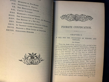 Stow, J. W.  Probate Confiscation: Unjust Laws Which Govern Women. (np, 1877). 2nd ed. Cloth, gilt. Foxing to frontis & tissue. Very Good