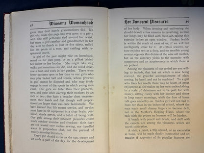 Sangster, Margaret. Winsome Womanhood. NY: Revell, 1900. 1st ed. Illus. Pict cloth, gilt. Front hinge broken, rubbed, frayed. G