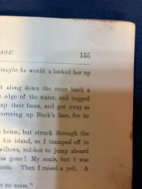 Twain, Mark.  Adventures of Huckleberry Finn. NY: Charles Webster, 1885. 1st ed, 1st issue with all 1st issue points [see details of points and condition on Literature page]. Overall heavy wear. Good candidate for restoration