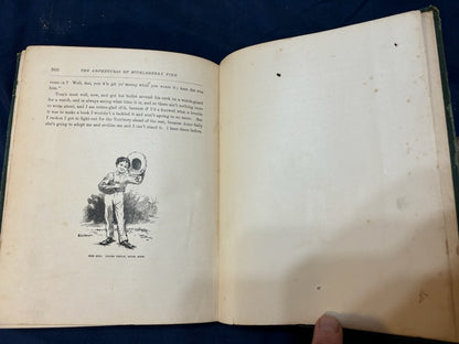 Twain, Mark.  Adventures of Huckleberry Finn. NY: Charles Webster, 1885. 1st ed, 1st issue with all 1st issue points [see details of points and condition on Literature page]. Overall heavy wear. Good candidate for restoration