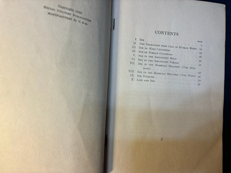 Woman’s Library. NY: Social Culture Pub, (1922). 1st ed. 5 vols, on Sex, Beauty, How to Prepare a Meal, etc. Stiff wrappers. VG