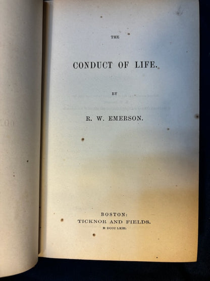 Emerson, Ralph  Waldo. Writings. Boston: Ticknor and Fields, 1858 - 1863 (complete to date) Early reprints. 1.5" chip to spine on one vol, two vols have penciled instructions for re-binding. [see details on Literature, Sets page]. Very Good
