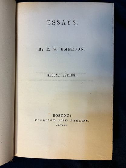 Emerson, Ralph  Waldo. Writings. Boston: Ticknor and Fields, 1858 - 1863 (complete to date) Early reprints. 1.5" chip to spine on one vol, two vols have penciled instructions for re-binding. [see details on Literature, Sets page]. Very Good