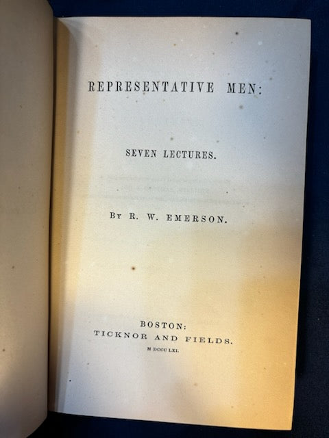 Emerson, Ralph  Waldo. Writings. Boston: Ticknor and Fields, 1858 - 1863 (complete to date) Early reprints. 1.5" chip to spine on one vol, two vols have penciled instructions for re-binding. [see details on Literature, Sets page]. Very Good
