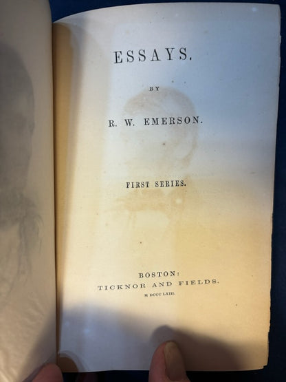 Emerson, Ralph  Waldo. Writings. Boston: Ticknor and Fields, 1858 - 1863 (complete to date) Early reprints. 1.5" chip to spine on one vol, two vols have penciled instructions for re-binding. [see details on Literature, Sets page]. Very Good